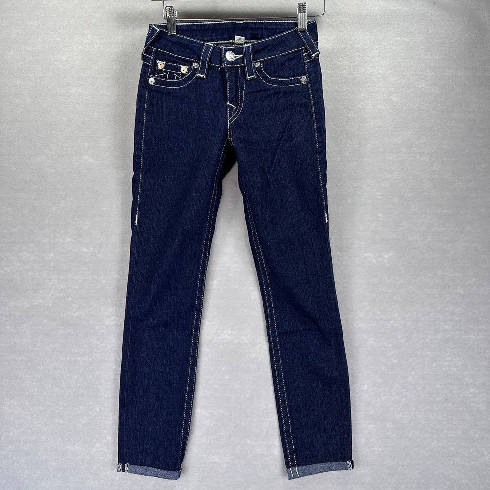 TRUE RELIGION with SWAROVSKI Crystal Legging Blue Jeans Made in Mexico Sz 24 - Picture 4 of 13